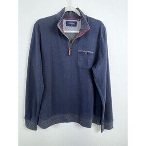 Ted Baker Mens Size 6 (US Size 44) Blue Wool Blend 1/4 Zip Long Sleeve Pullover
